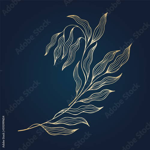 Tradescantia gold twig on dark blue background vector wallpaper illustration....
