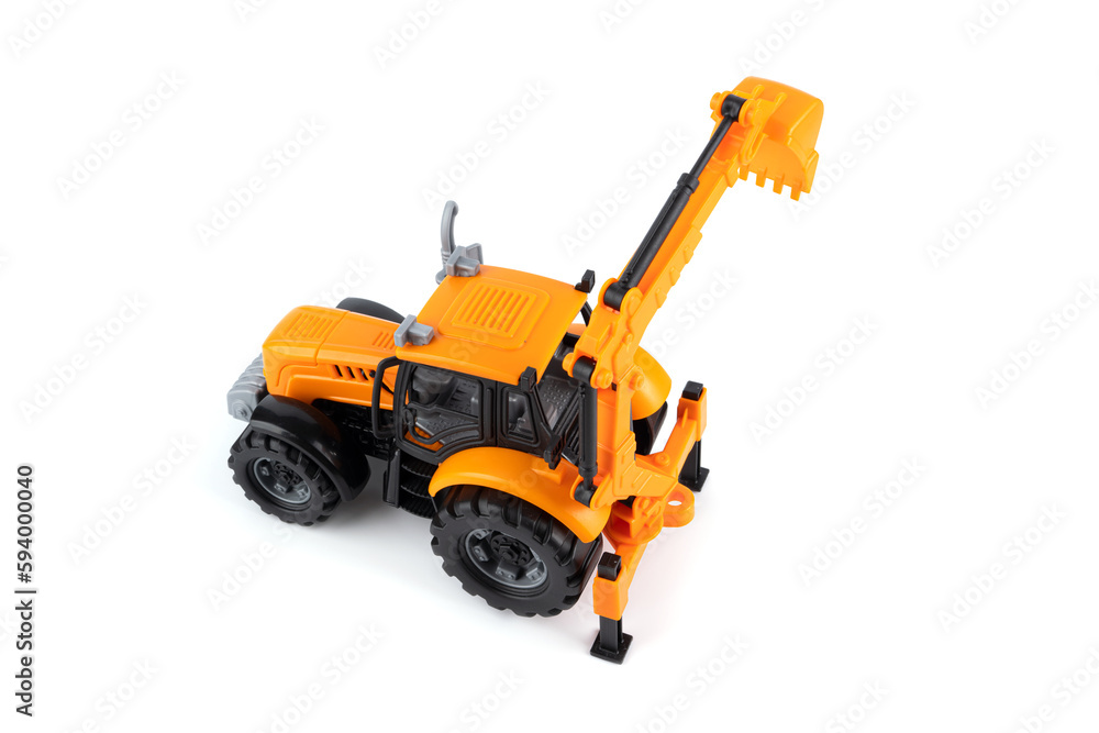 Tractor. Excavator. Grader. Children's toy. Tractor Isolated on white background