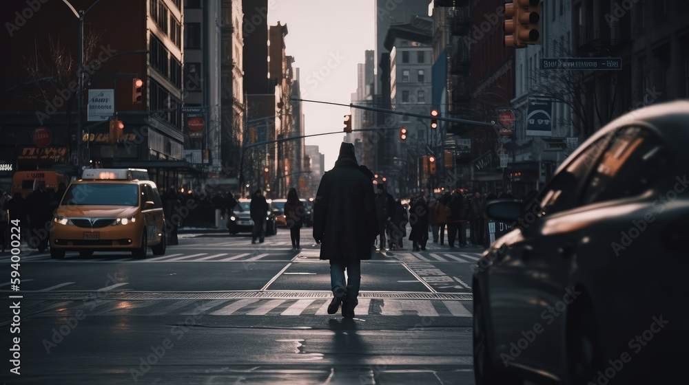 custom made wallpaper toronto digitalCrowd of people walking street realistic isolated, blurred background. Al generated