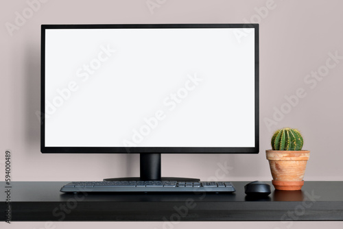 Desktop Screen Template Mockup on  Light Pink Wall Background