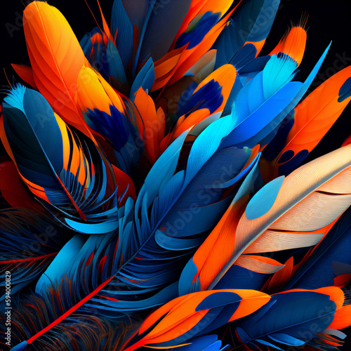 Blue Teal Orange feather Canvas