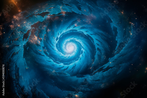 A blue spiral in the middle of a space. Generative AI