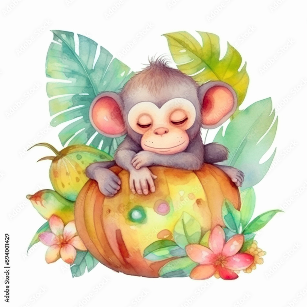 cute monkey watercolor clip art Stock Illustration | Adobe Stock