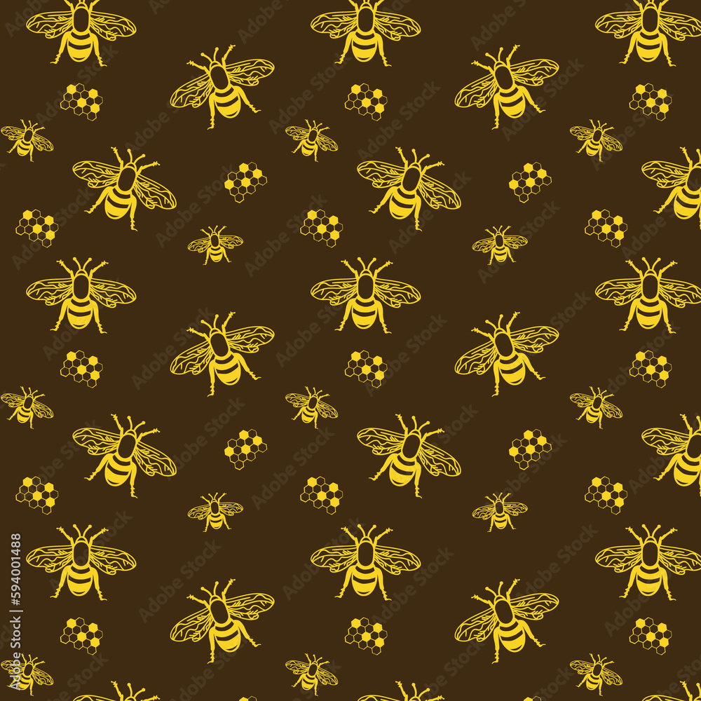 Bees are yellow on a brown background.