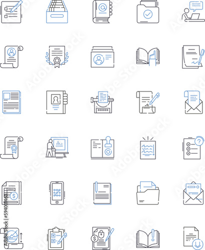 Writing line icons collection. Penning, Authoring, Scribbling, Composing, Typing, Drafting, Jotting vector and linear illustration. Inking,Expressing,Outlining outline signs set © michael broon