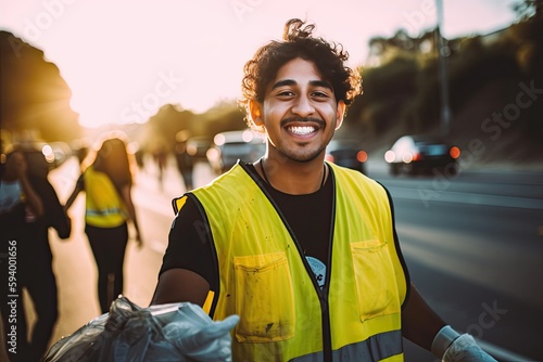 Small group of volunteers cleaning the streets in Los Angeles