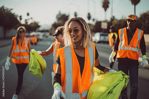 Group of volunteers cleaning the streets of Los Angeles