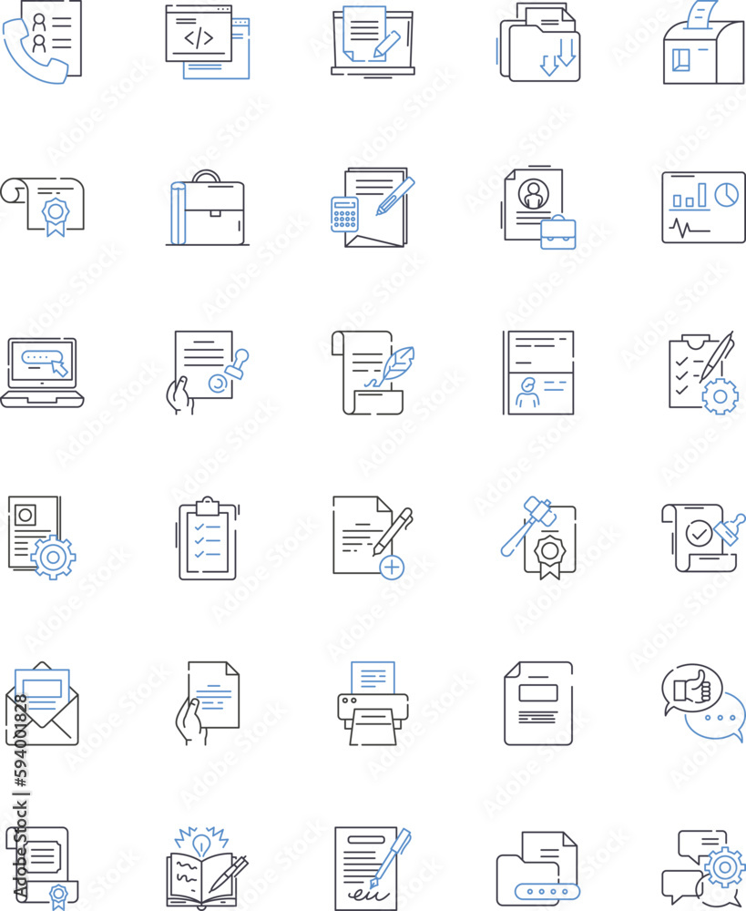 Scripting line icons collection. Automation, Command, Debugging, Efficiency, Execution, Function, Integration vector and linear illustration. Language,Logic,Modularity outline signs set