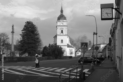 Chabarovice, Czechia - April 09, 2023: church on Husovo namesti square photo