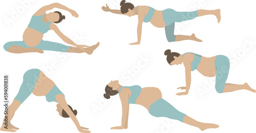 set of people girl woman pregnant doing yoga exercise