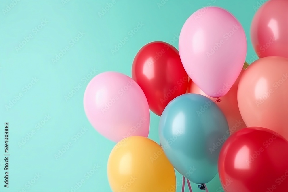 Balloons multicolored on pastel colorful background. generative ai