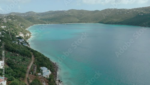 Aerial shot of cape in Magens bay, turquoise crystal clear water Virgin Islands photo