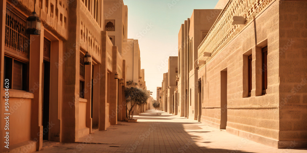 a narrow alley lined with buildings in a desert location