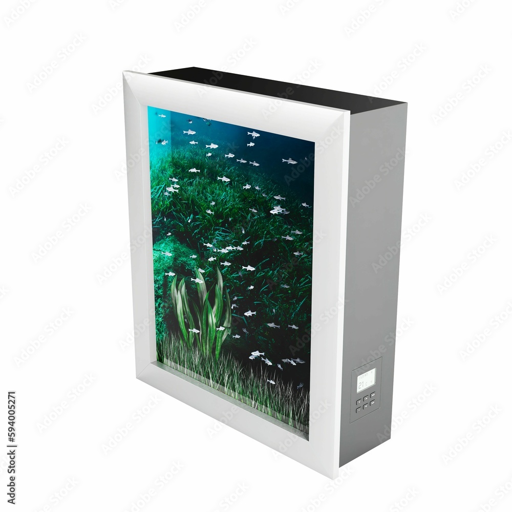 3D rendering illustration of some fish in an aquarium isolated on a white background 3D rendering illustration of some fish in an aquarium isolated on a white background