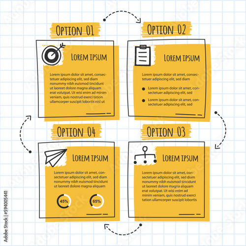Infographic hand drawn professional steps With Yellow Color. Vector illustration.