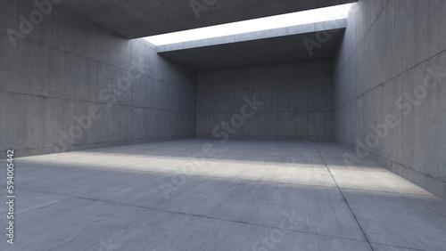 Empty concrete room interior with ceiling opening. Abstract architecture background