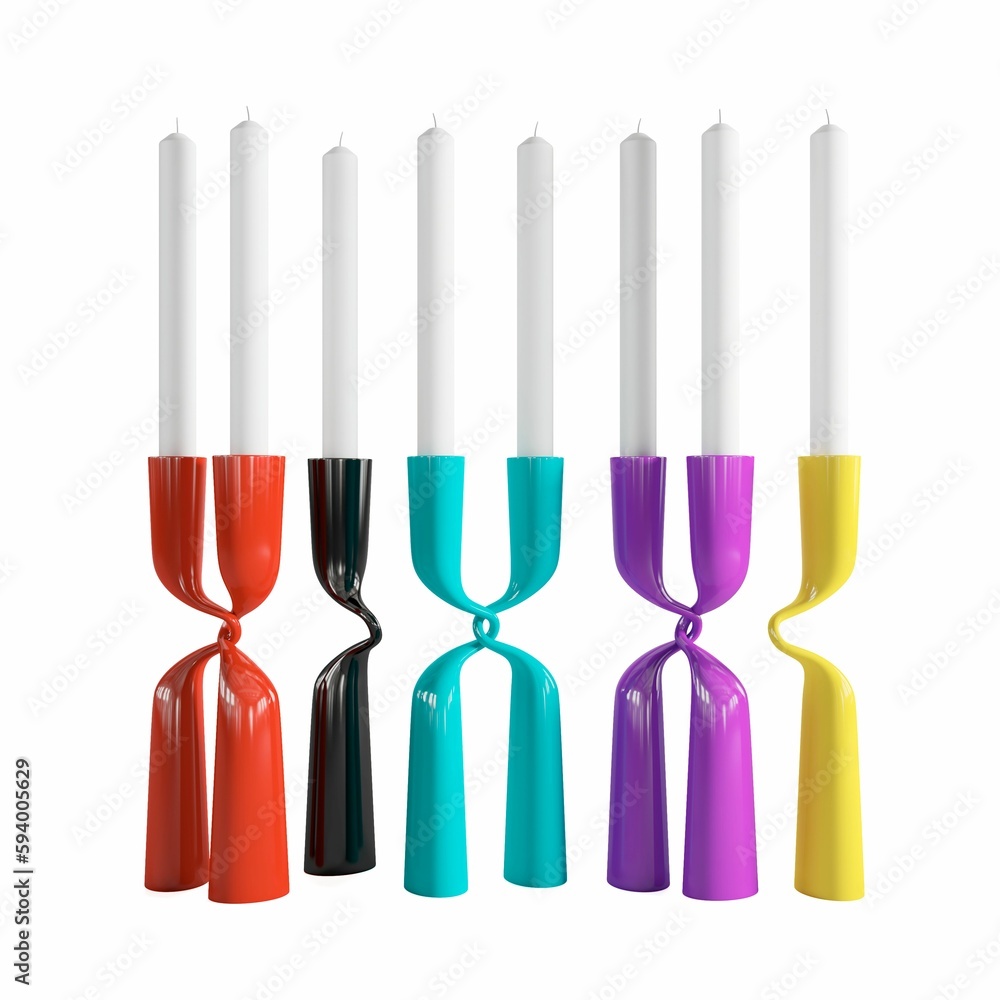 3d illustration of colorful candles placed in a candlestick isolatd on a white background