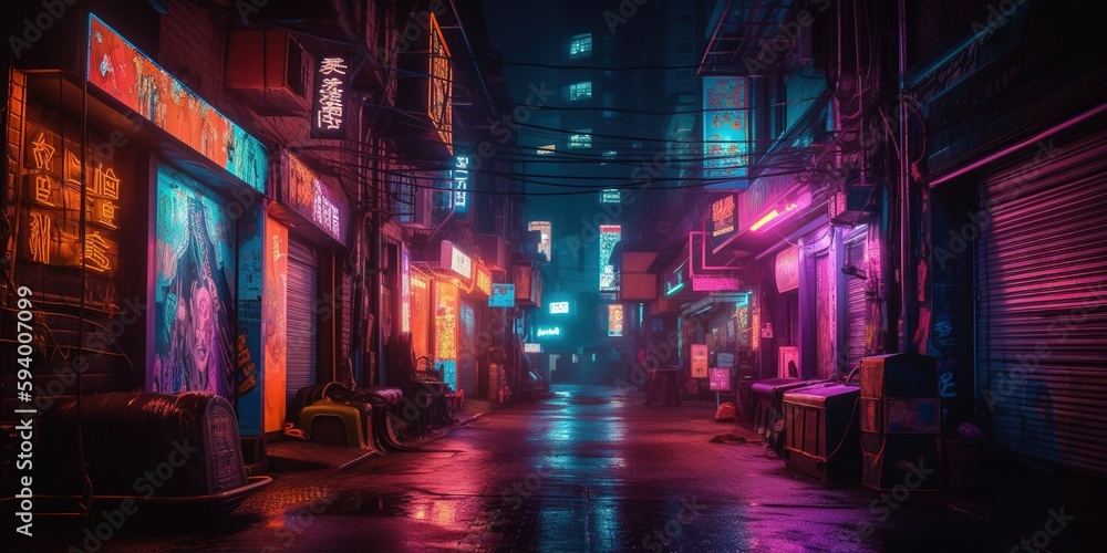 Generative AI, Night scene of city in cyberpunk style, futuristic ...