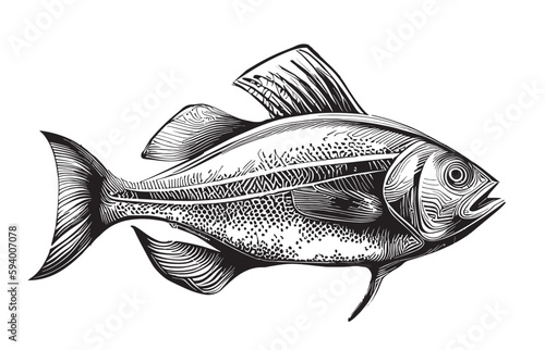 Fish logo hand drawn sketch illustration Fishing