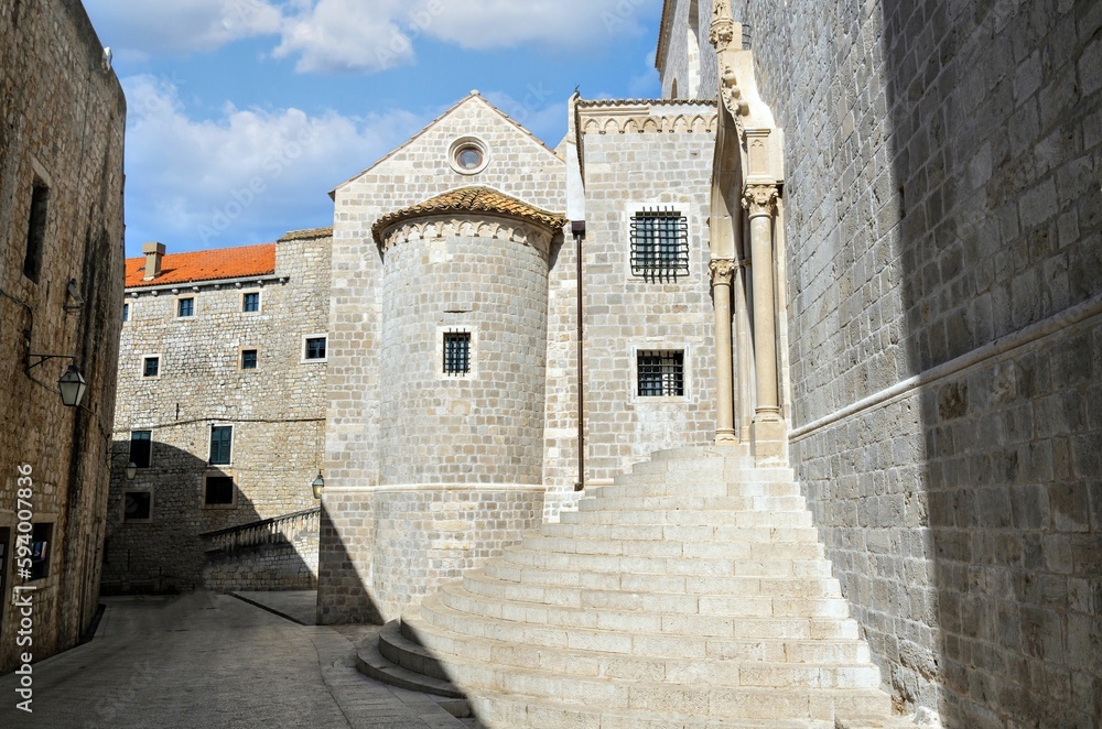Stairs to saint Dominic's church, Dominican monastery in the old town of Dubrovnik, Croatia