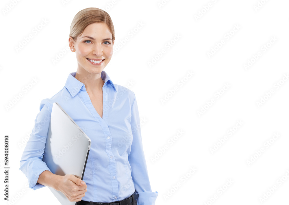 Business woman, laptop and professional portrait with .technology and internet network. Company computer, email work and employee looking happy with tech mockup isolated on transparent png background Business woman, laptop and professional portrait with .technology and internet network. Company computer, email work and employee looking happy with tech mockup isolated on transparent png background