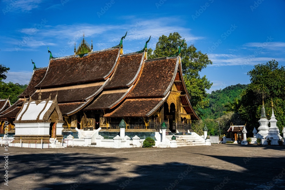 Scenic view of the beautiful architecture of Wat Xiengthong temple located in Luang Phrabang, Laos Scenic view of the beautiful architecture of Wat Xiengthong temple located in Luang Phrabang, Laos