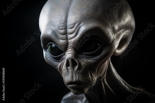 Portrait of humanoid gray alien from outer space. Generative AI