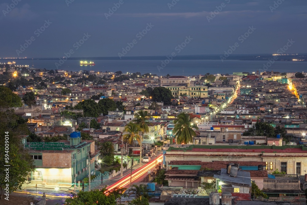 Aerial view of Matanzas downtown in the evening, Cuba