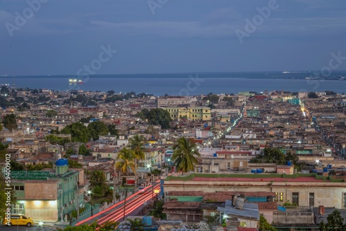 Fototapeta Naklejka Na Ścianę i Meble -  Aerial view of Matanzas downtown in the evening, Cuba