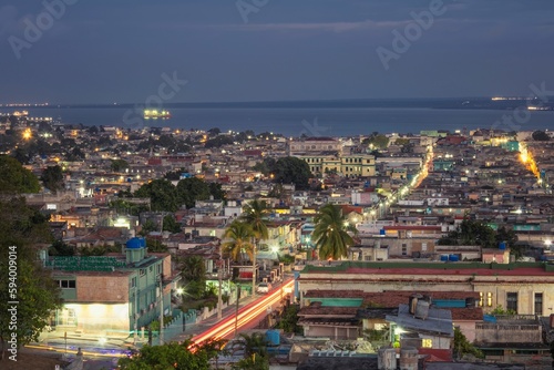 Aerial view of Matanzas downtown in the evening, Cuba