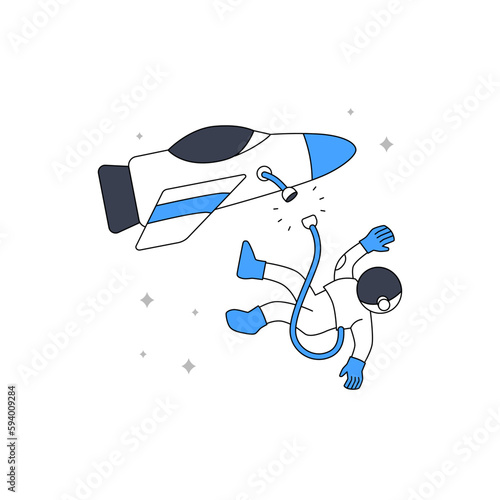 no internet or data error or lost with astronaut or cosmonaut at space lost with spaceship cable wire illustration for ui element empty state