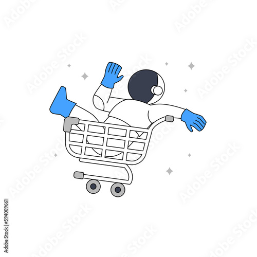 Cute Astronaut Cosmonaut Driving Empty Cart trolley for Empty State ui web error page element illustration