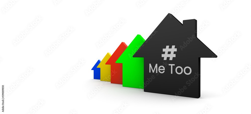Colored houses on a white background. Me too. Copy space. 3D rendering. Illustration. Colored houses on a white background. Me too. Copy space. 3D rendering. Illustration.