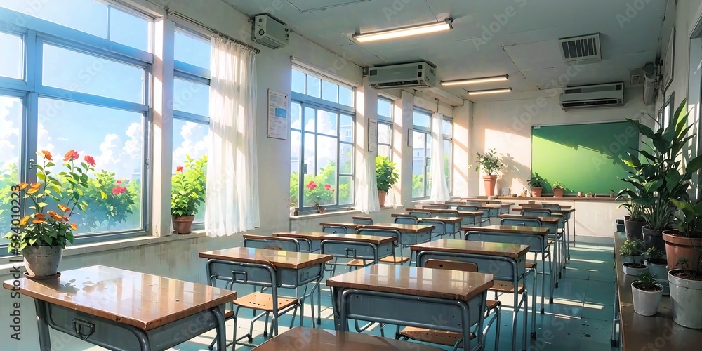 Premium AI Image  illustration of an empty classroom in anime style