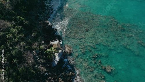 Aerial shot of a beach bungalow in Magens bay, turquoise crystal clear water Virgin Islands photo