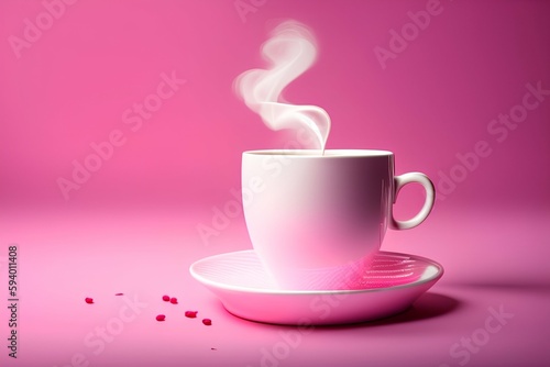White hot coffee cup on pink background , a cup of coffee - generative ai
