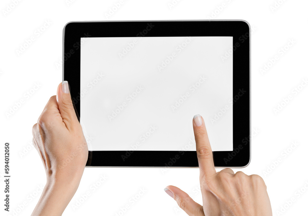 Hand holds digital tablet Hand holds digital tablet