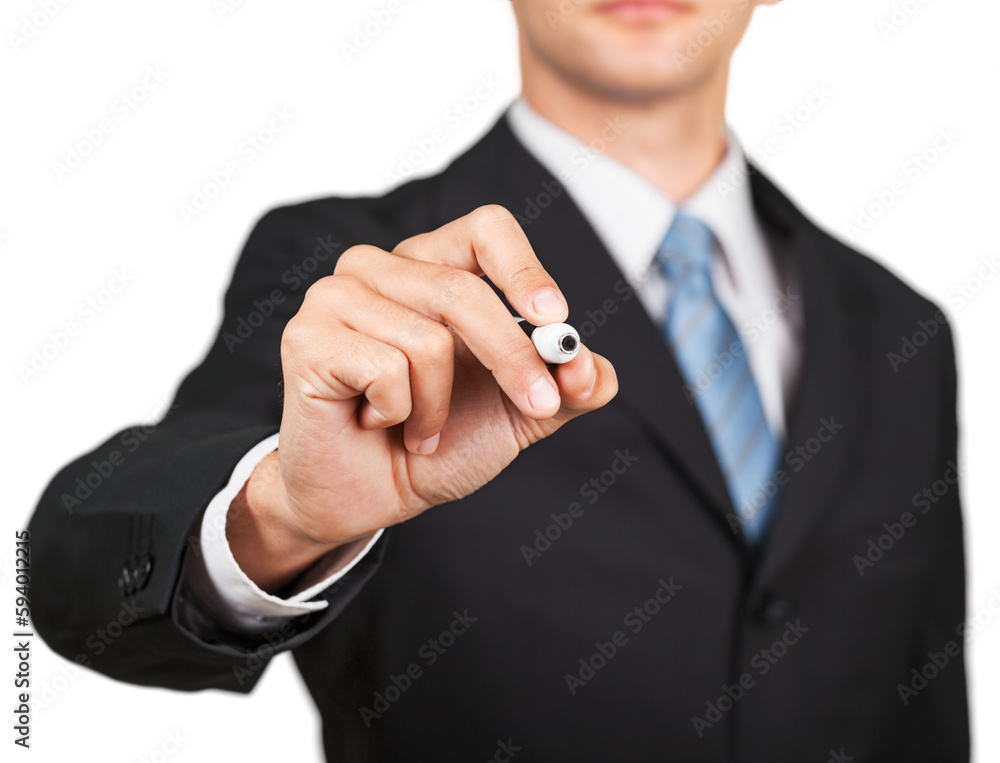Fototapeta premium Businessman writing, drawing on the screen on background