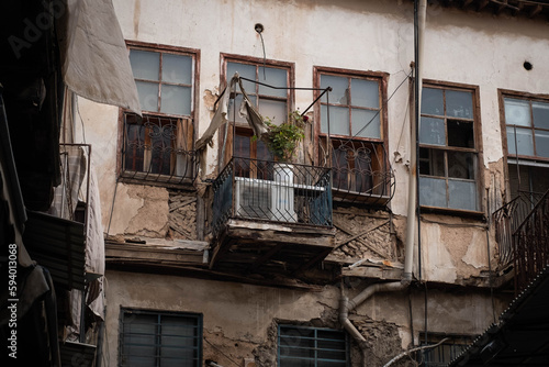 Old building facade with aircondition ac in old town of Damascus