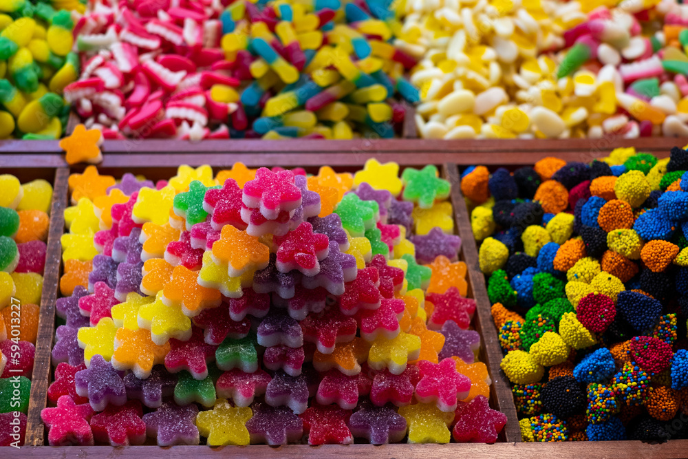 closeup of candy and jelly sweets for sale