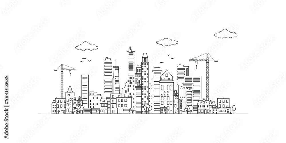 Line Art Vector Illustration of Modern Big City Background Line Art Vector Illustration of Modern Big City Background