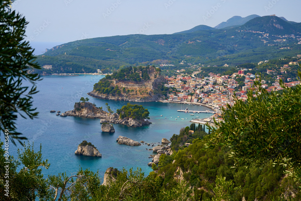 Aerial view of Parga bay in Greece
