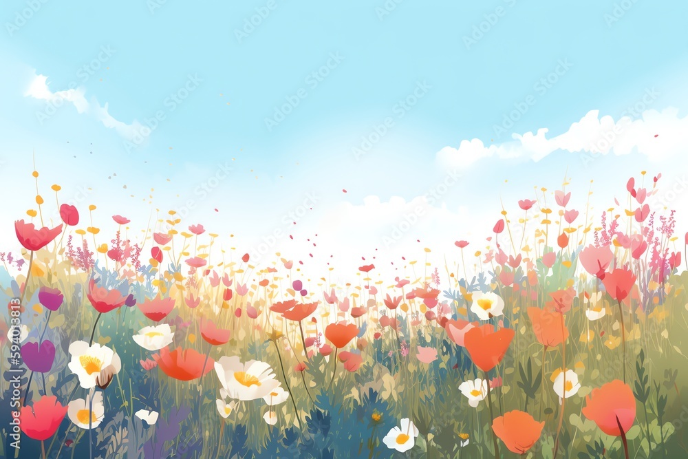 Illustration of spring flower meadow. Generative AI