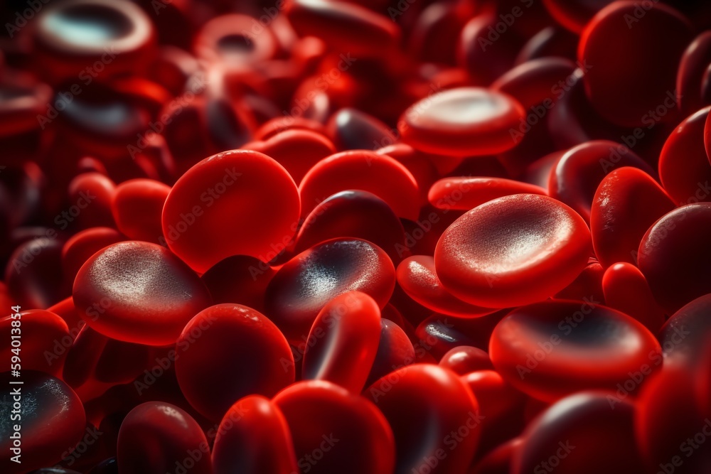Red blood cells in vessel for blood flow. Generative AI