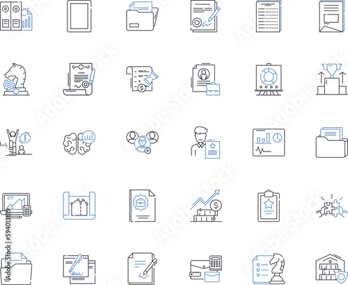 Red tape line icons collection. Bureaucracy, Formality, Regulations, Hurdles, Obstacles, Delays, Restrictions vector and linear illustration. Paperwork,Protocol,Compliance outline signs set