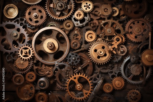 Vintage steampunk Machinery gears background. Generative AI