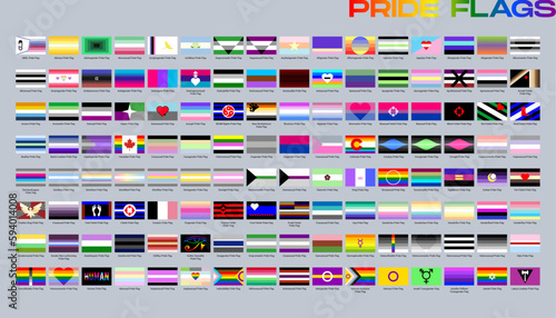 LGBT sexual identity pride flags gender collection. Flag of gay, lesbian, transgender, bisexual. Vector Illustration
