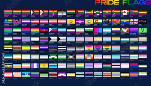 LGBT sexual identity pride flags gender collection. Flag of gay, lesbian, transgender, bisexual. Vector Illustration
