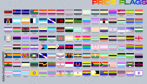 LGBT sexual identity pride flags gender collection. Flag of gay, lesbian, transgender, bisexual. Vector Illustration
