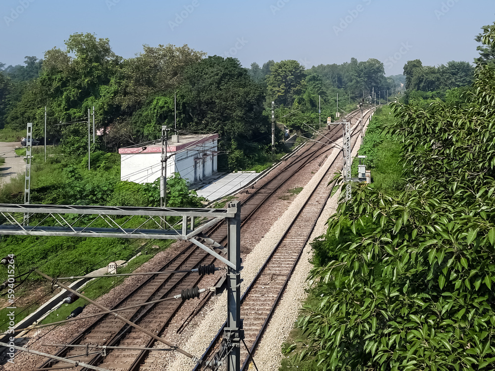 beautiful railway tracks and green trees beautiful railway tracks and green trees
